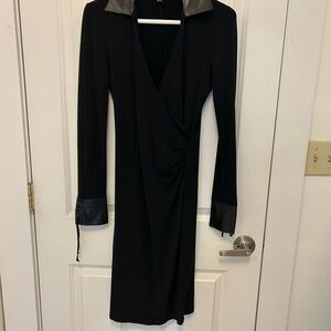 Elegant Black Long Sleeve Dress with Leather Accents